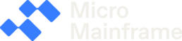 Micro Mainframe logo with a blue four-square mark and cream wordmark