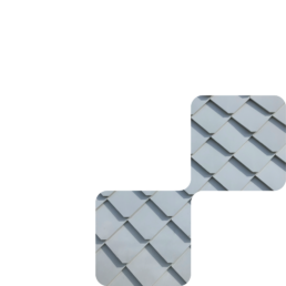 Two rounded squares filled with a photo of gray diamond-pattern metal cladding